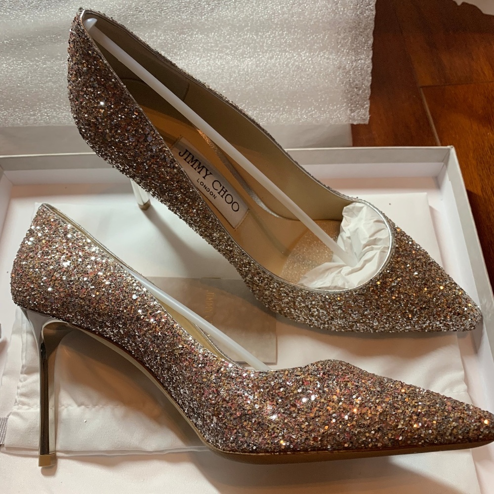 JIMMY CHOO  Violet Romy 100 Glitter Leather pumps
